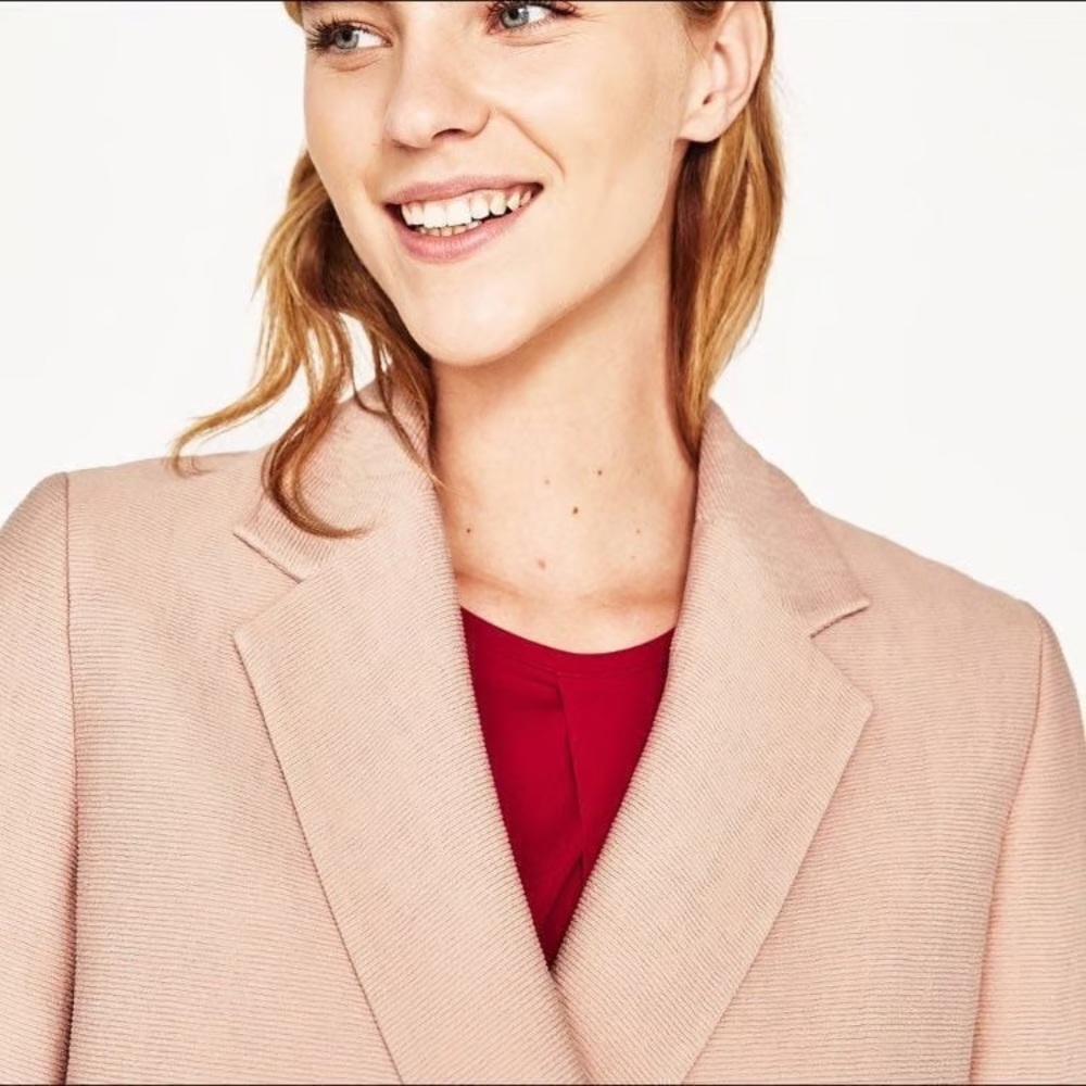 NWT Zara Women’s Light Pink Nude Double Breasted Textured Coat - Picture 6 of 16